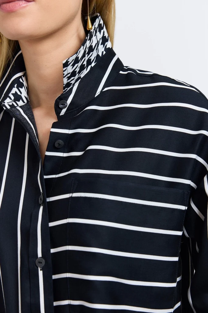 Marina Stripe & Houndstooth Long Sleeve Short Shirt - Image 12