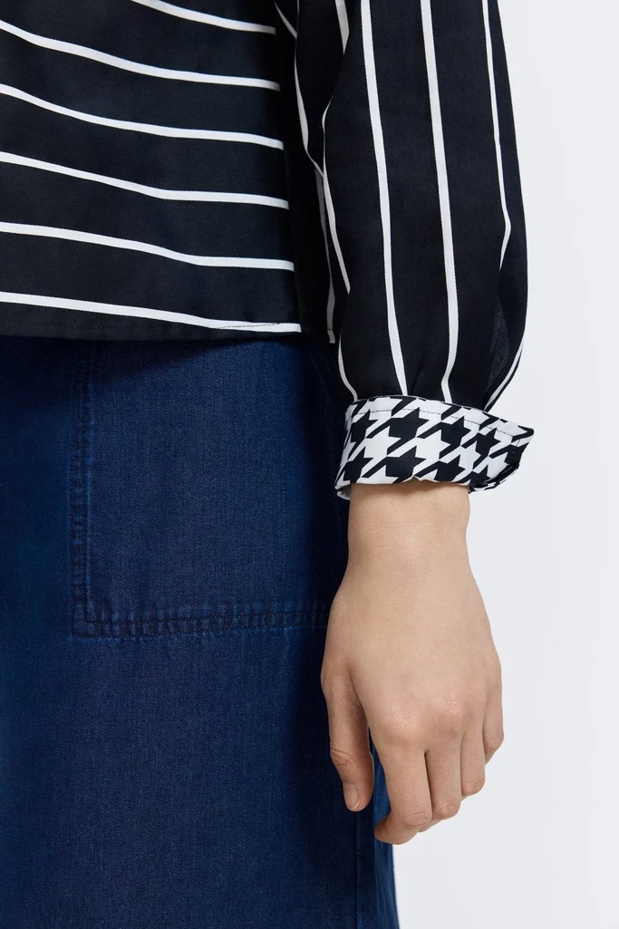 Marina Stripe & Houndstooth Long Sleeve Short Shirt - Image 13
