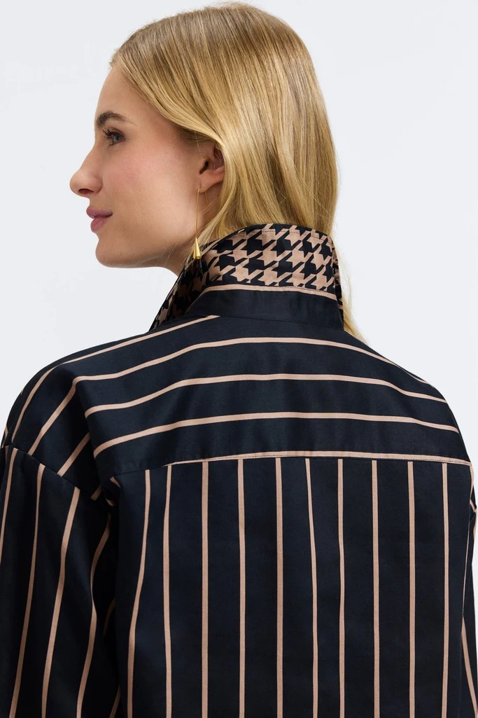 Marina Stripe & Houndstooth Long Sleeve Short Shirt - Image 2