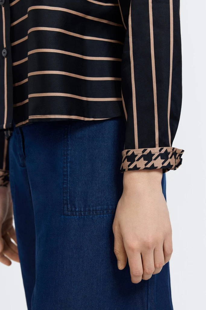 Marina Stripe & Houndstooth Long Sleeve Short Shirt - Image 3