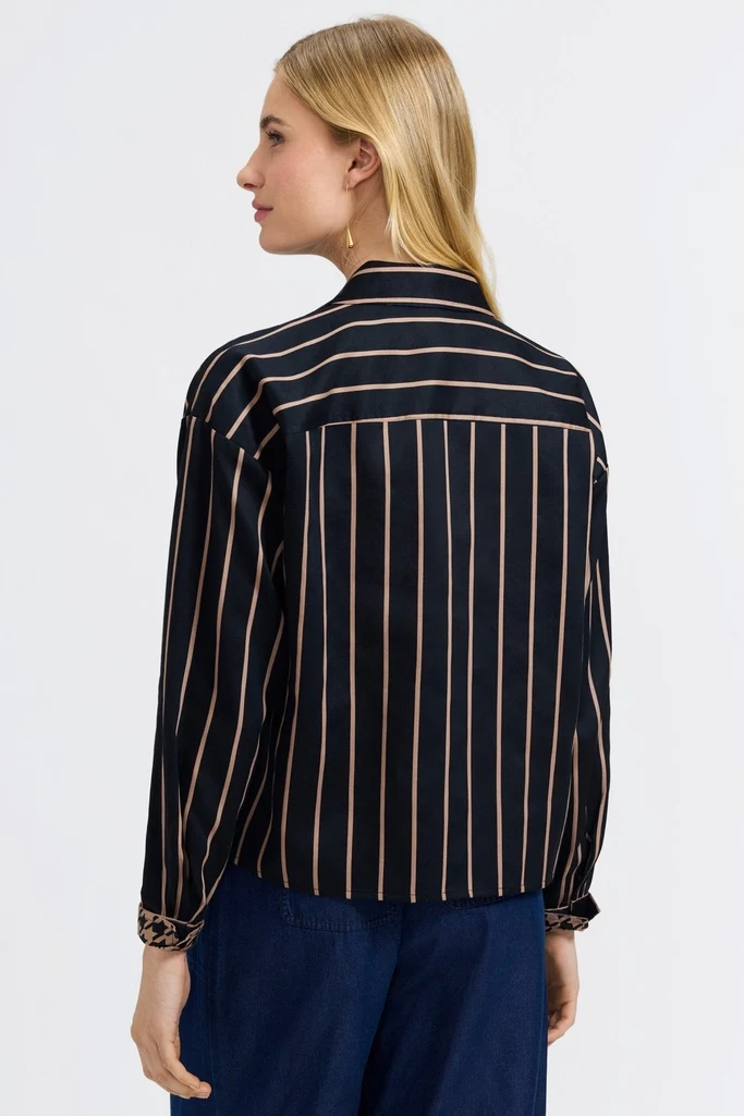 Marina Stripe & Houndstooth Long Sleeve Short Shirt - Image 4