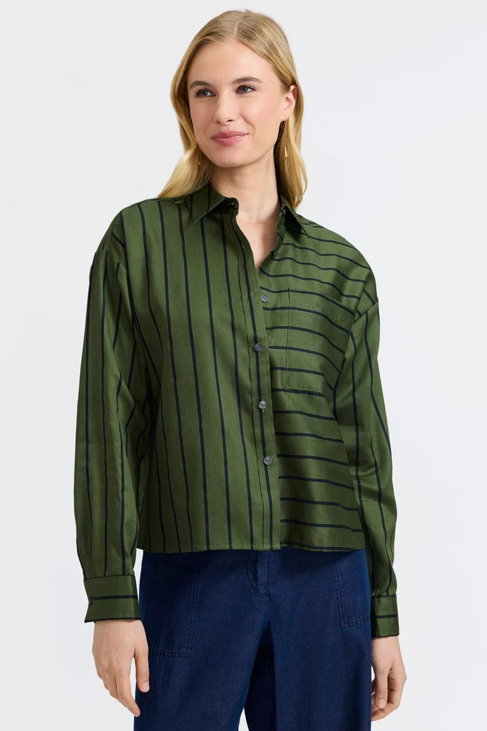 Marina Stripe & Houndstooth Long Sleeve Short Shirt - Image 7