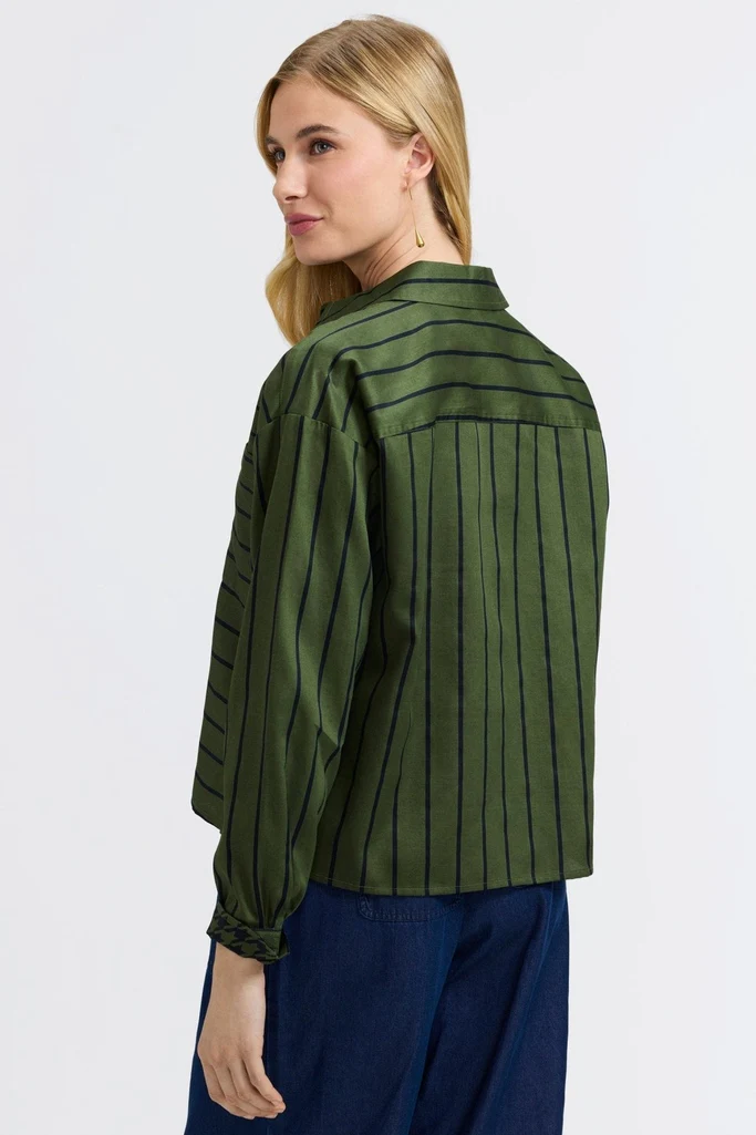 Marina Stripe & Houndstooth Long Sleeve Short Shirt - Image 9