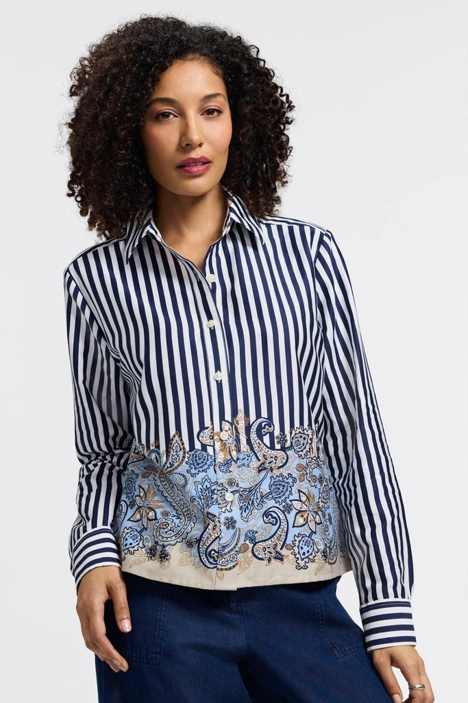 Jodie Stripe Paisley Long Sleeve Short Shirt - Image 3