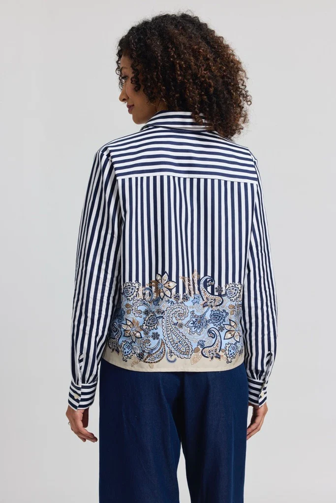 Jodie Stripe Paisley Long Sleeve Short Shirt - Image 6