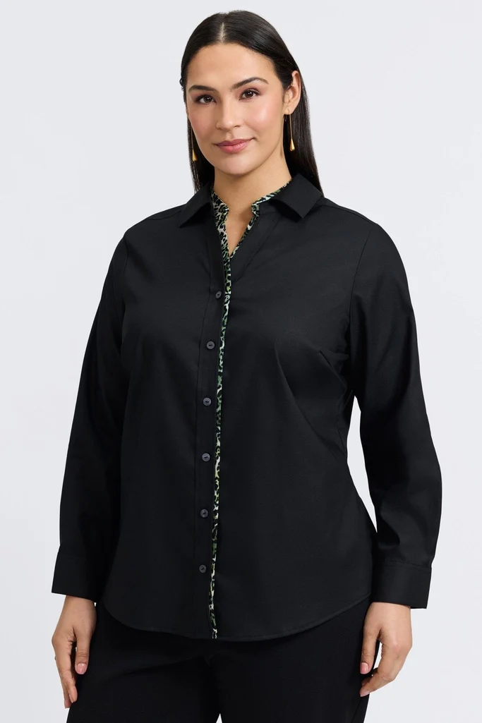Marlee Plus Green Leopard Trim Long Sleeve Shirt - Image 5