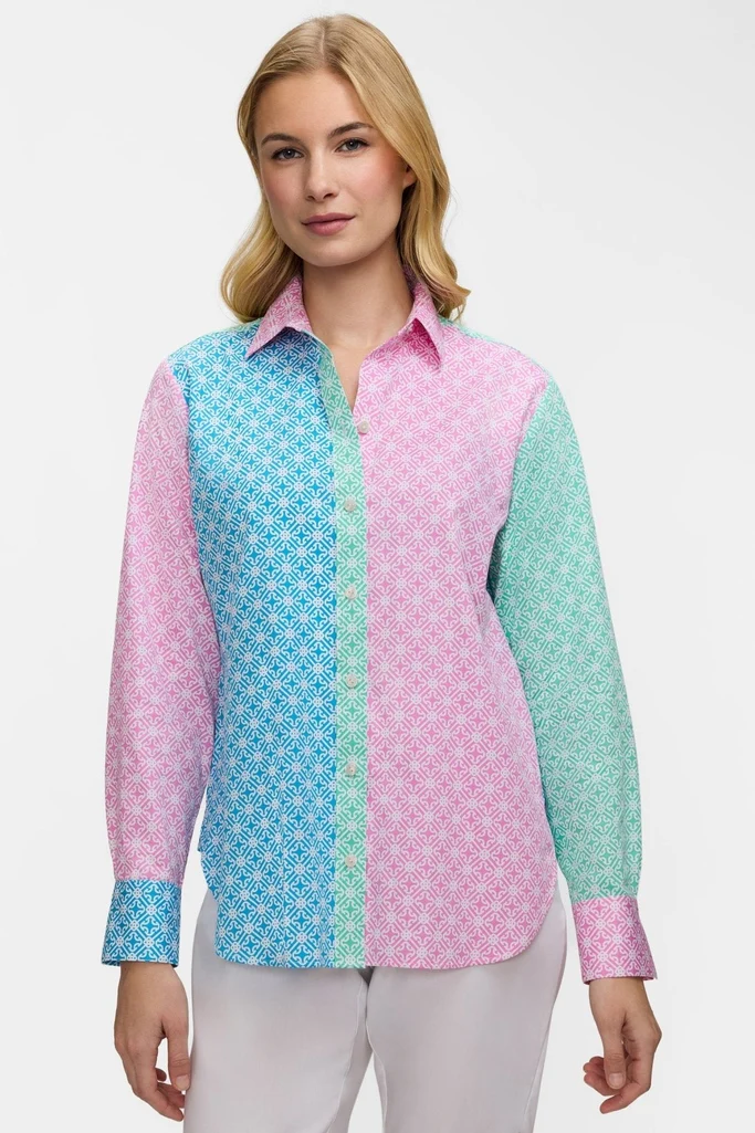 Meghan Geo Lattice Colorblock Long Sleeve Shirt - Image 3