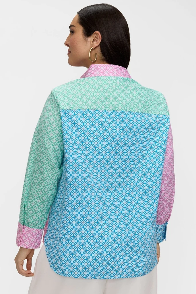 Meghan Plus Geo Lattice Colorblock Long Sleeve Shirt - Image 3