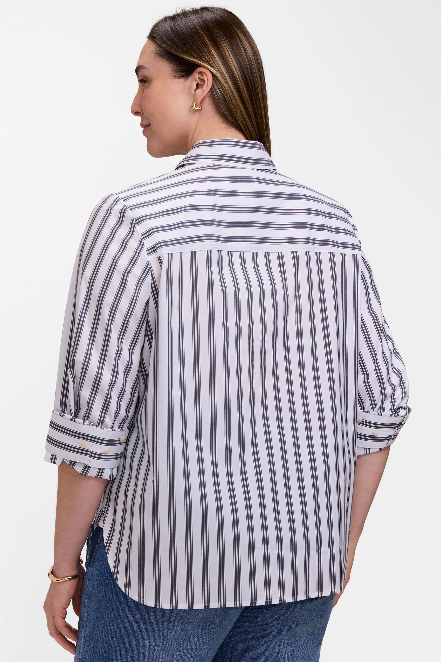 Meghan Plus Striped Roll Tab Sleeve Shirt - Image 3
