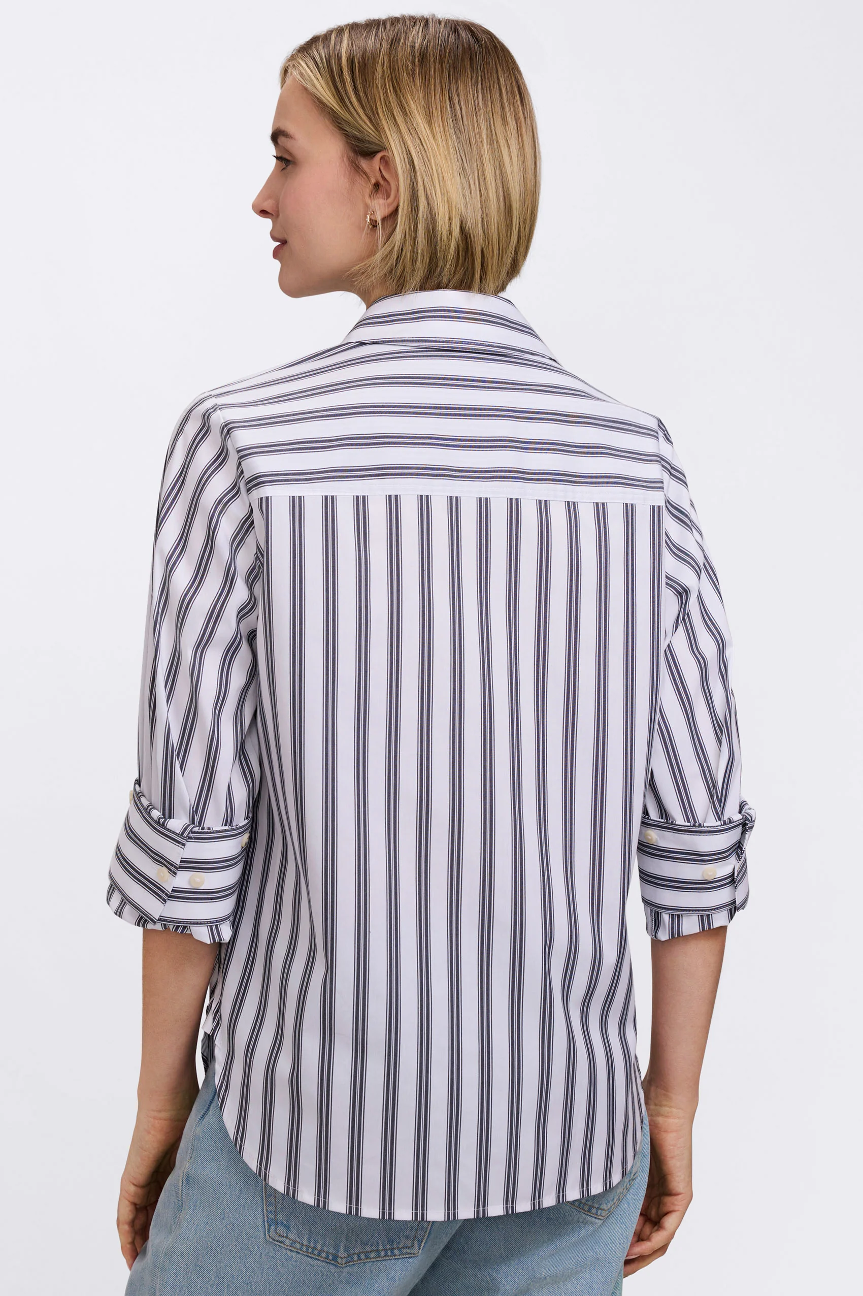 Meghan Striped Roll Tab Sleeve Shirt - Image 3
