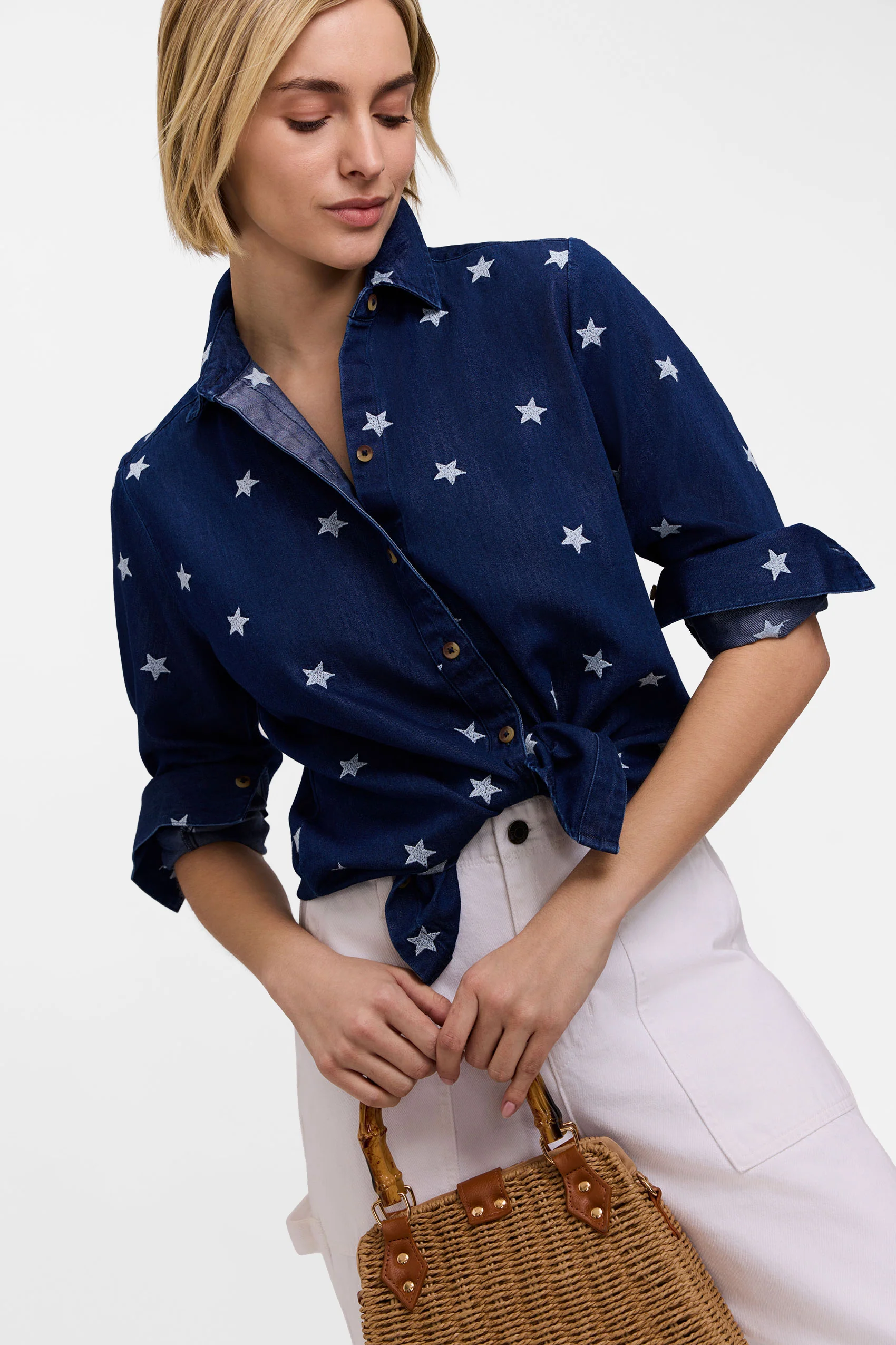Meghan Tencel Star Embroidery Long Sleeve Shirt - Image 5