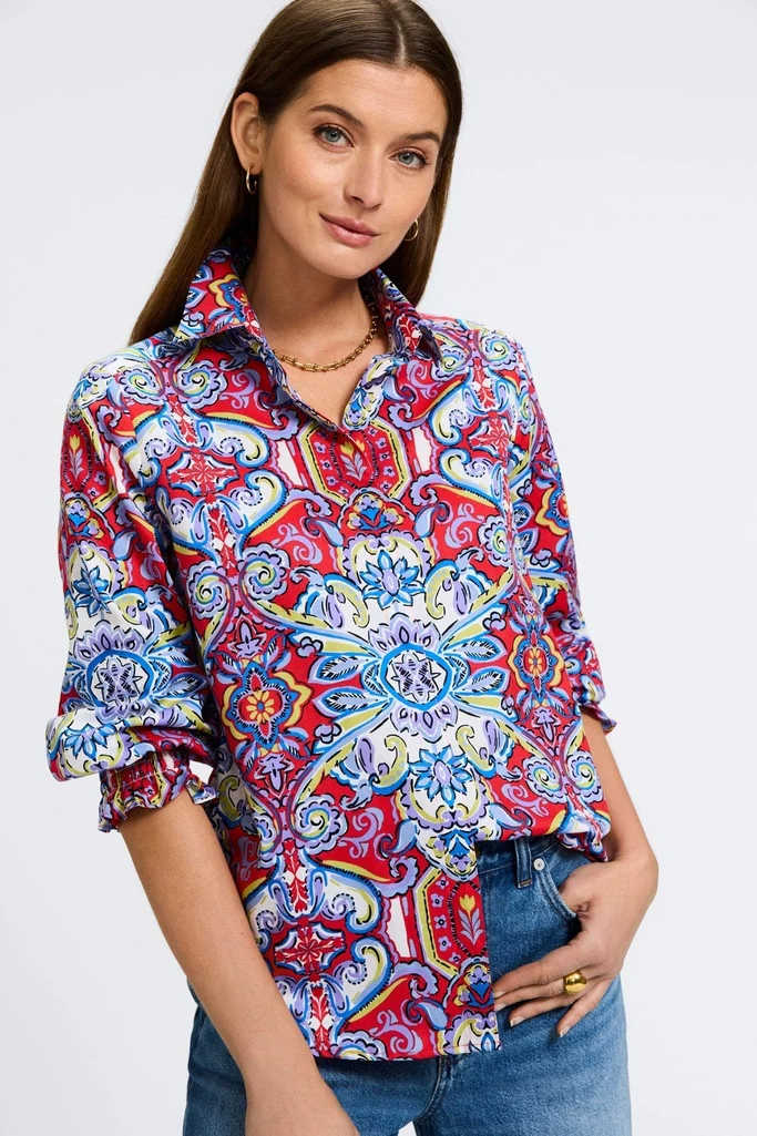 Olivia Mediterranean Tiles 3/4 Sleeve Shirt - Image 4