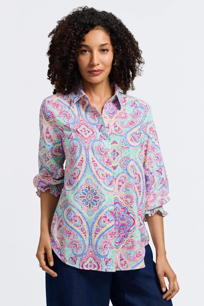 Olivia Paisley Linen 3/4 Sleeve Shirt - Image 4