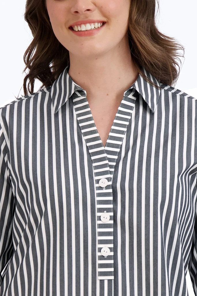 Pamela No Iron Stretch Stripe Long Sleeve Shirt - Image 5
