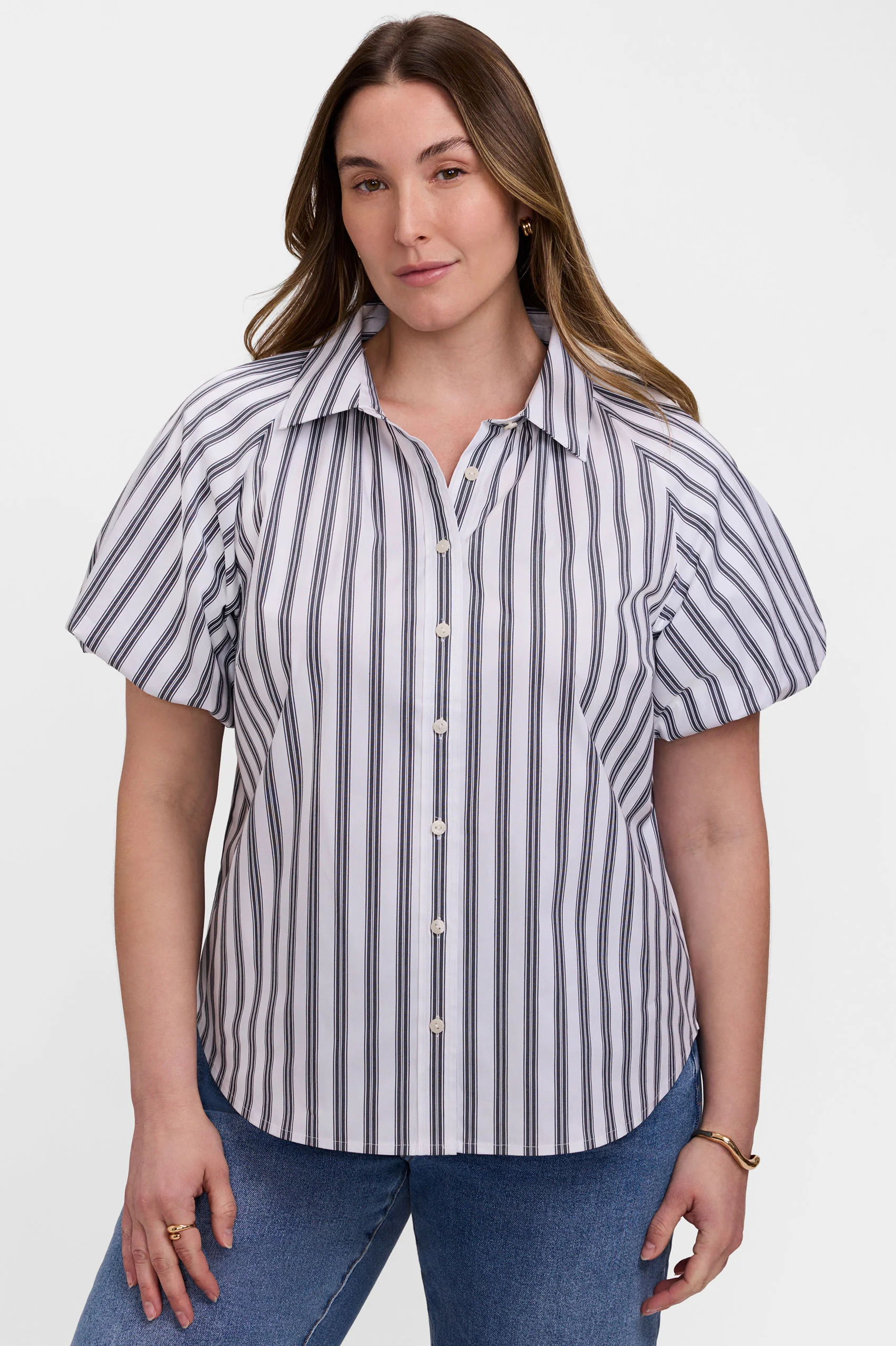 Paula Plus Striped Puff Sleeve Shirt