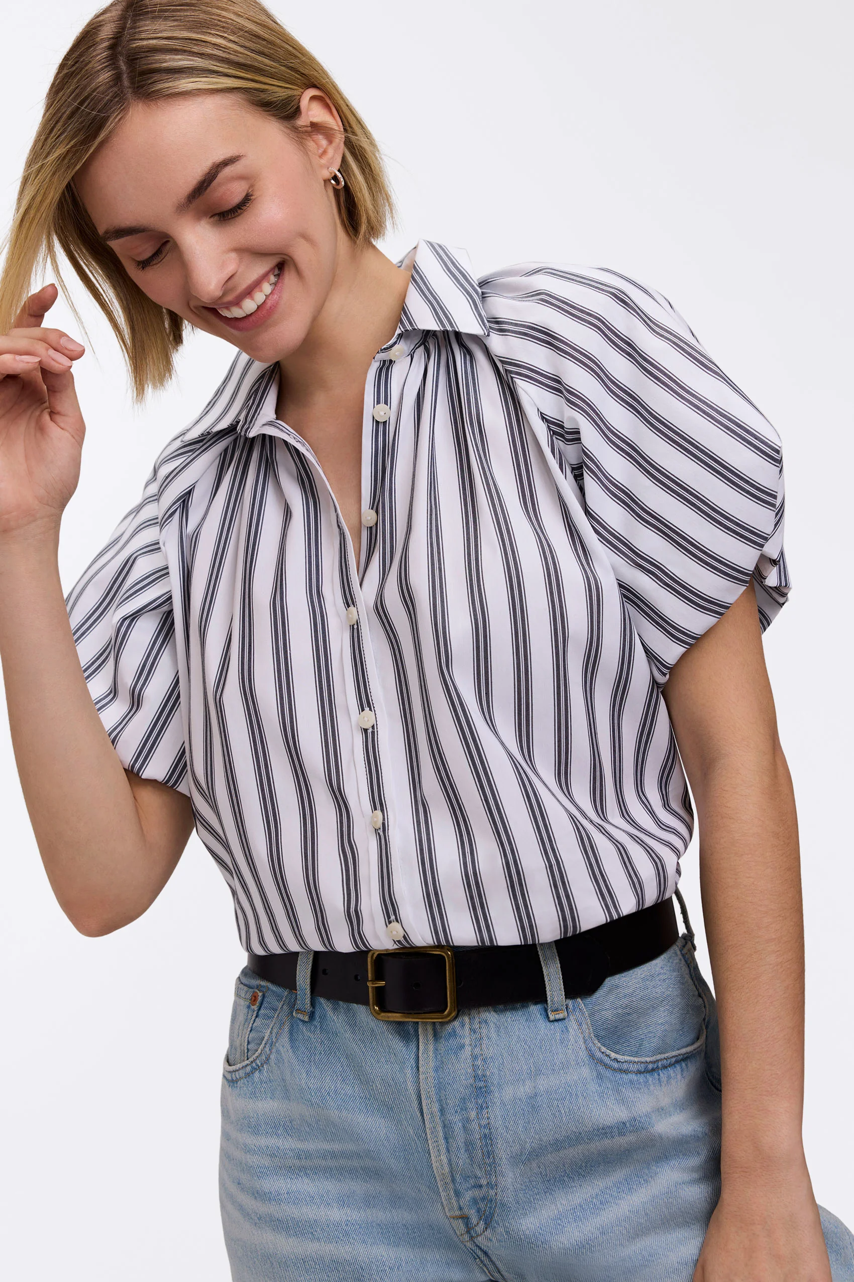 Paula Striped Puff Sleeve Shirt - Image 3