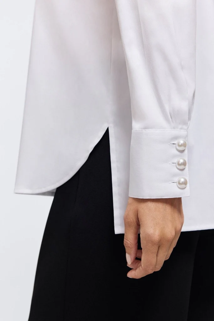Pearl Stretch Matte Sateen Long Sleeve Shirt - Image 10