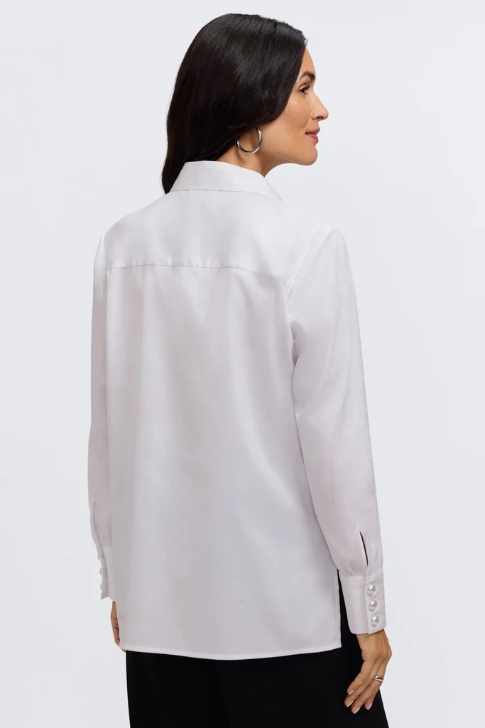 Pearl Stretch Matte Sateen Long Sleeve Shirt - Image 11