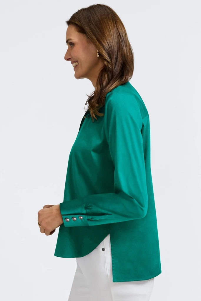 Pearl Stretch Matte Sateen Long Sleeve Shirt - Image 16