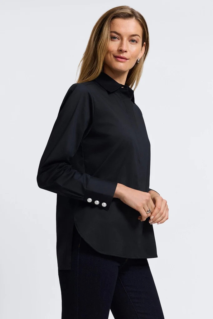 Pearl Stretch Matte Sateen Long Sleeve Shirt - Image 3