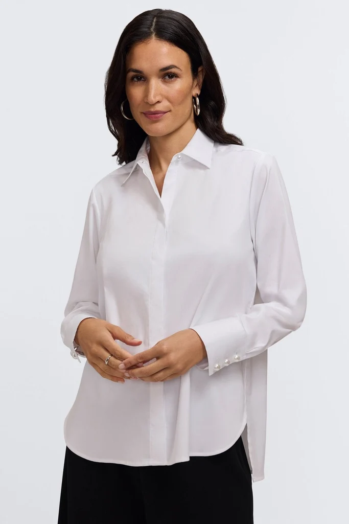 Pearl Stretch Matte Sateen Long Sleeve Shirt - Image 8