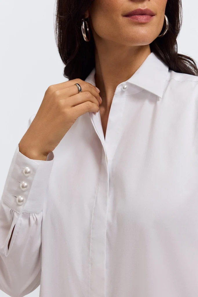 Pearl Stretch Matte Sateen Long Sleeve Shirt - Image 9
