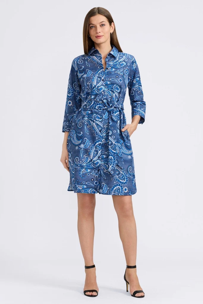 Rocca Denim Paisley 3/4 Sleeve Dress