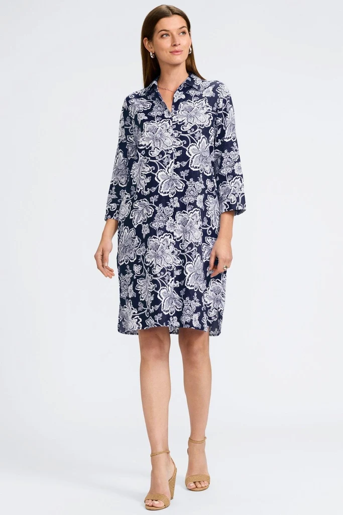 Rocca Woodblock Floral 3/4 Sleeve Dress - Image 3