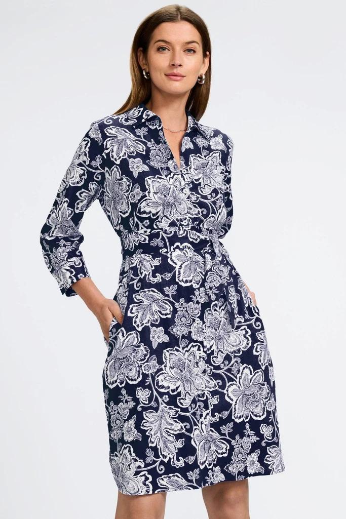 Rocca Woodblock Floral 3/4 Sleeve Dress - Image 4