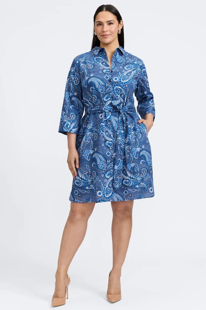 Rocca Plus Denim Paisley 3/4 Sleeve Dress