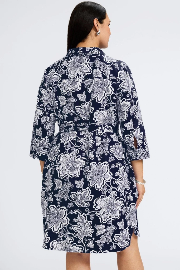 Rocca Plus Woodblock Floral 3/4 Sleeve Dress - Image 4