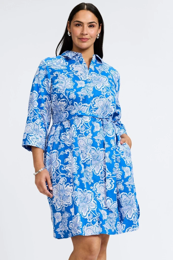 Rocca Plus Woodblock Floral 3/4 Sleeve Dress - Image 5
