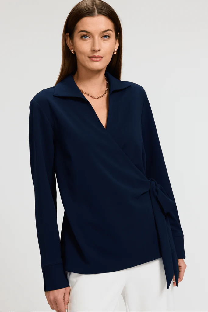 Rosie Knit Crepe Wrap Long Sleeve Shirt - Image 5