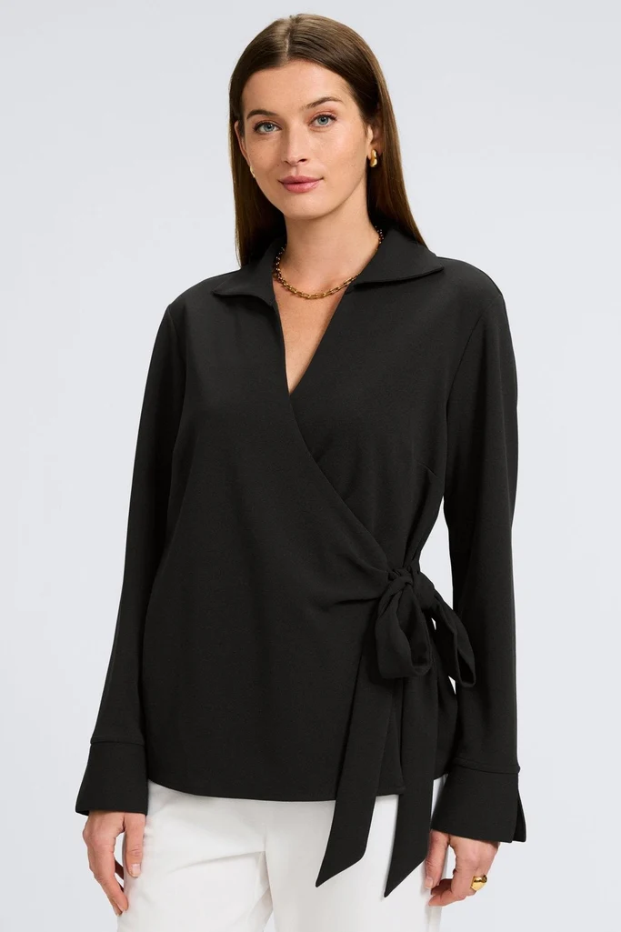 Rosie Knit Crepe Wrap Long Sleeve Shirt - Image 6