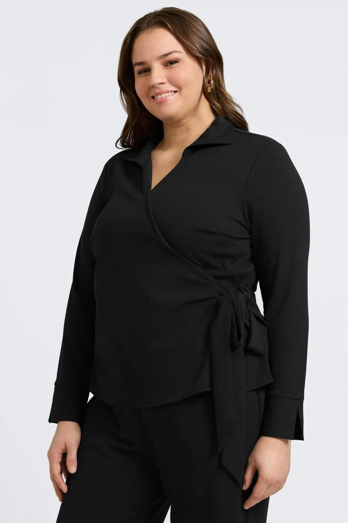 Rosie Plus Knit Crepe Wrap Long Sleeve Shirt - Image 10