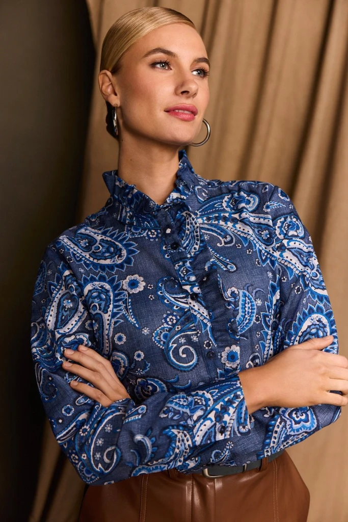 Sadie Denim Paisley Long Sleeve Shirt - Image 2