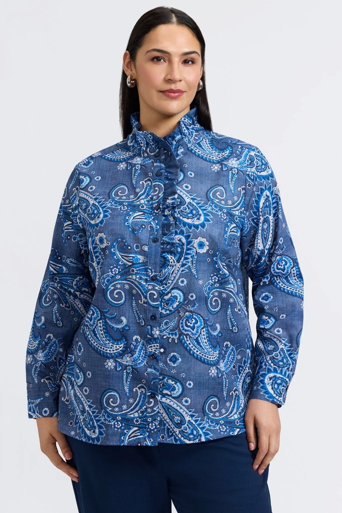 Sadie Plus Denim Paisley Long Sleeve Shirt