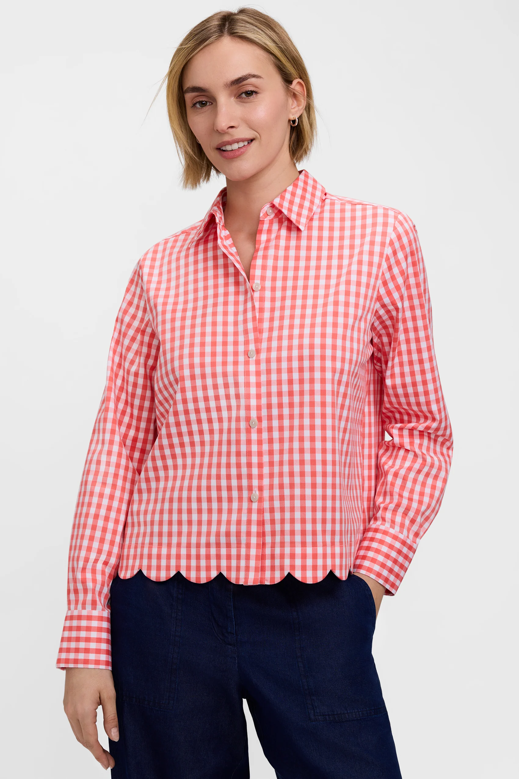 Scarlett Gingham Stretch Matte Sateen Long Sleeve Shirt - Image 4