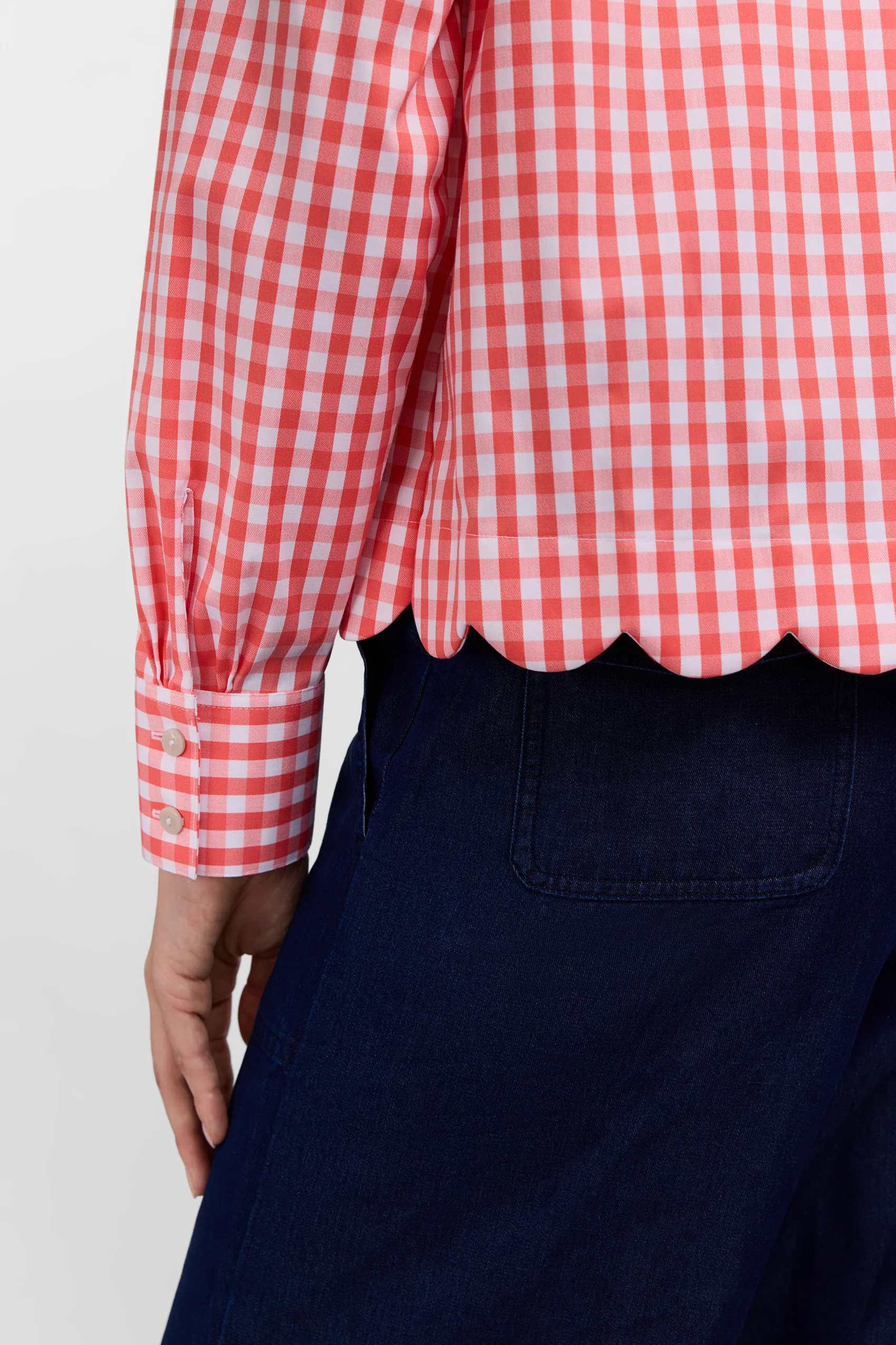 Scarlett Gingham Stretch Matte Sateen Long Sleeve Shirt - Image 5