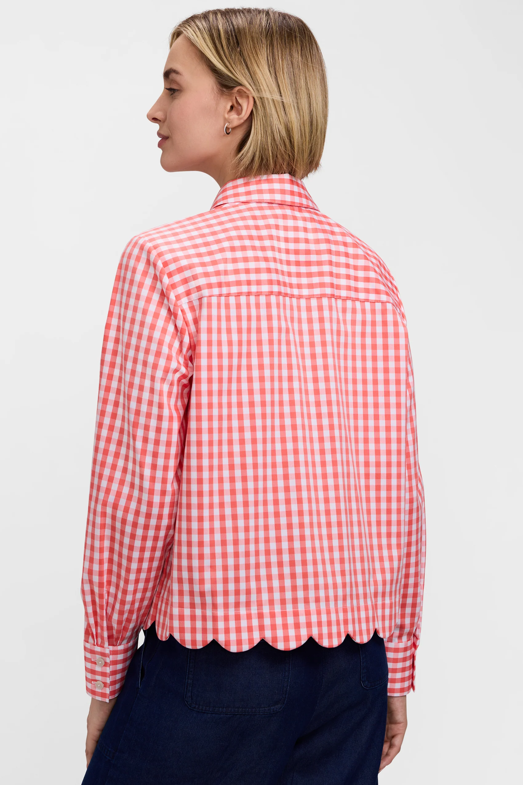 Scarlett Gingham Stretch Matte Sateen Long Sleeve Shirt - Image 6