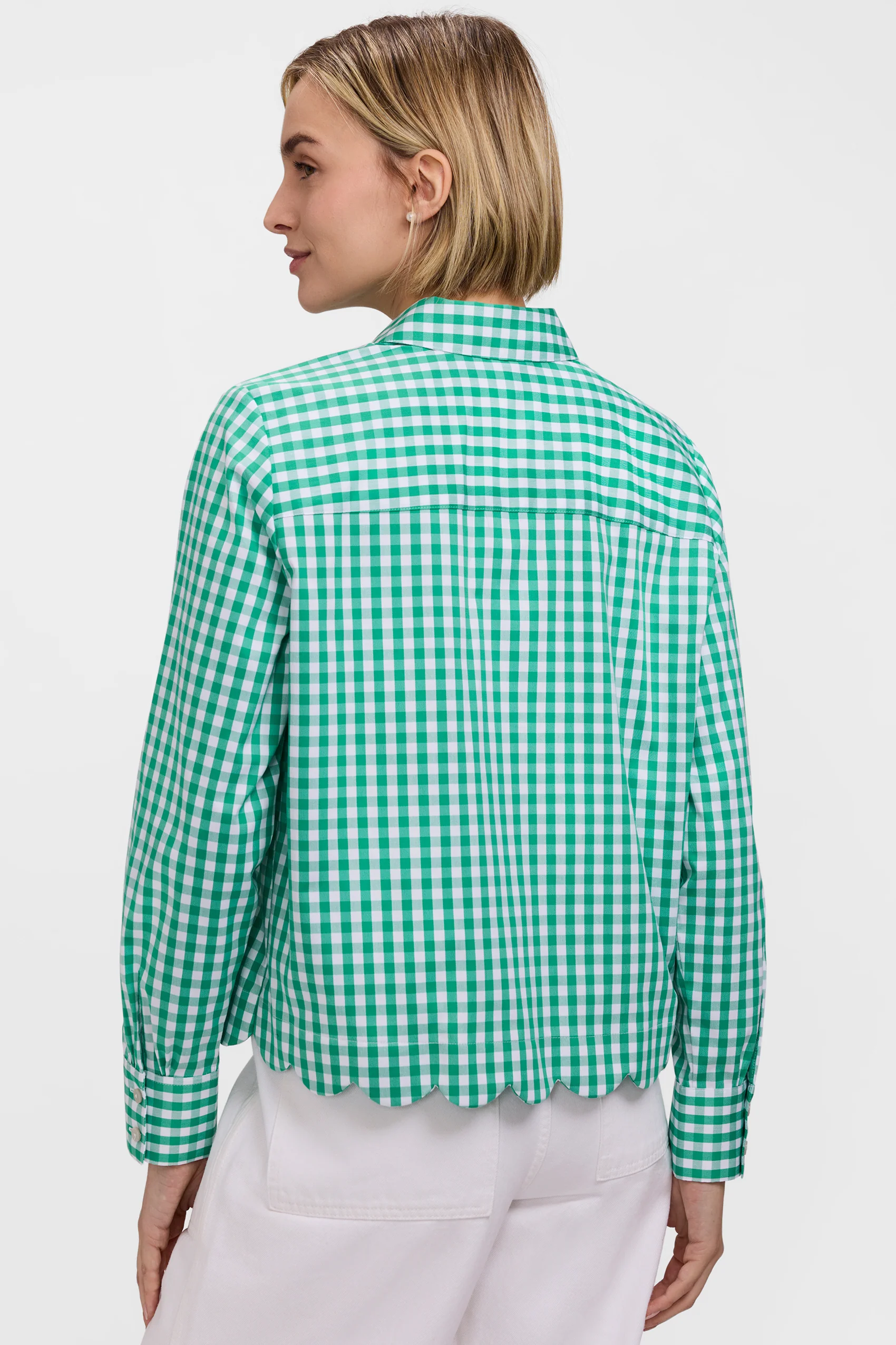 Scarlett Gingham Stretch Matte Sateen Long Sleeve Shirt - Image 10