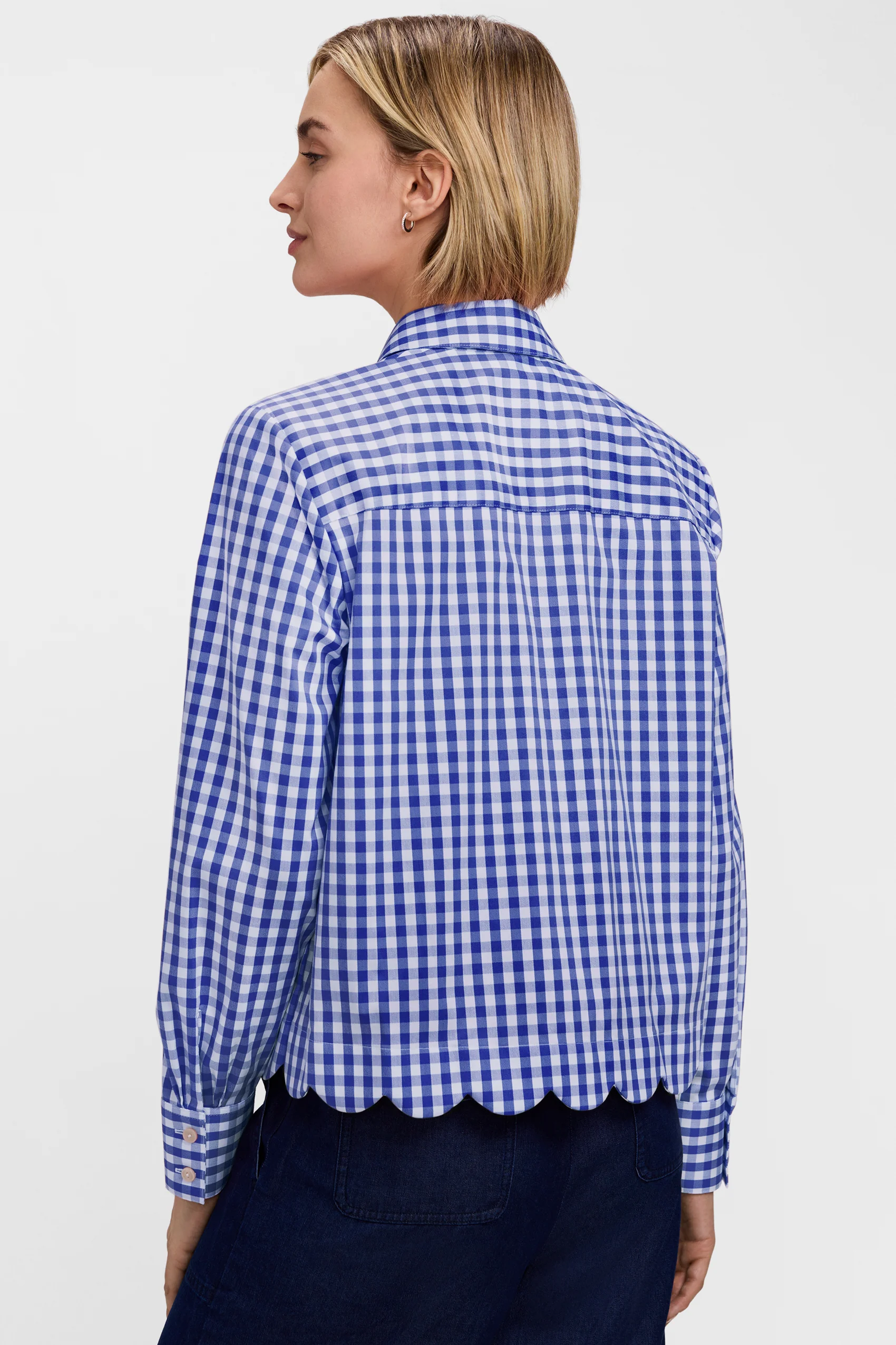 Scarlett Gingham Stretch Matte Sateen Long Sleeve Shirt - Image 3