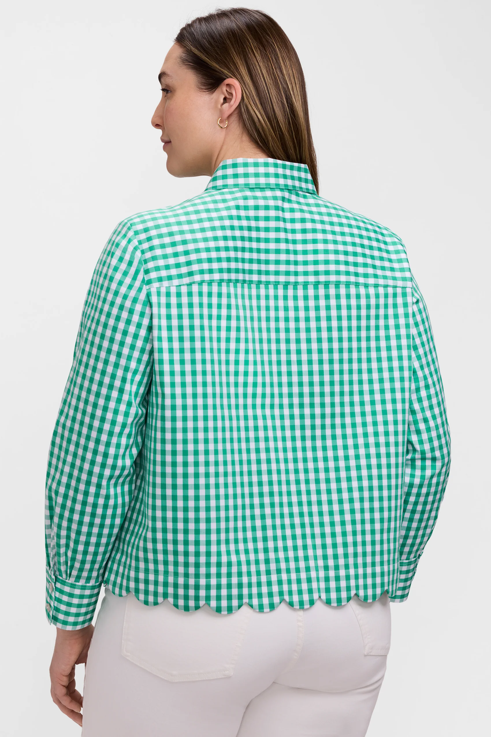 Scarlett Plus Gingham Stretch Matte Sateen Long Sleeve Shirt - Image 10