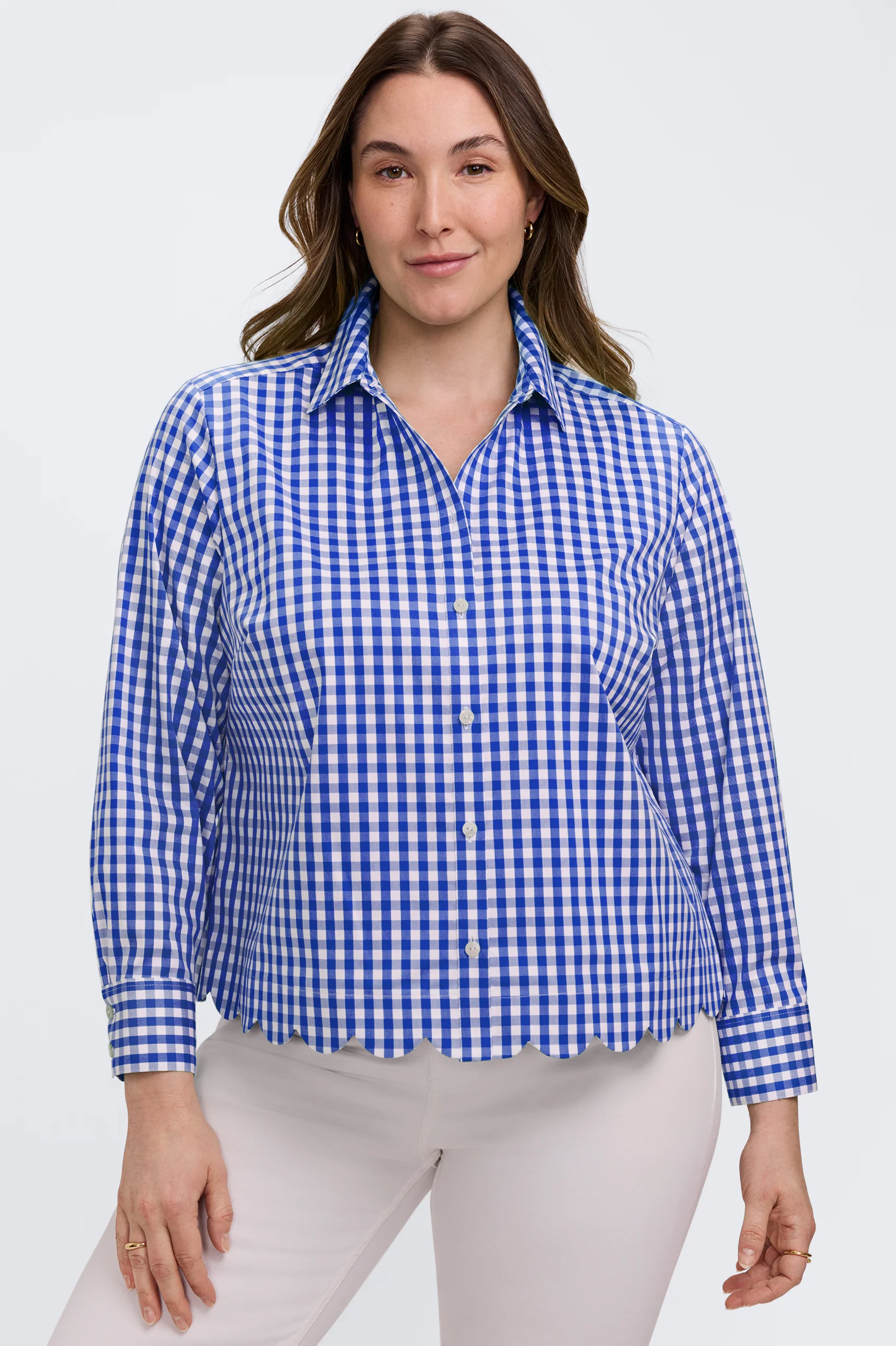Scarlett Plus Gingham Stretch Matte Sateen Long Sleeve Shirt - Image 4