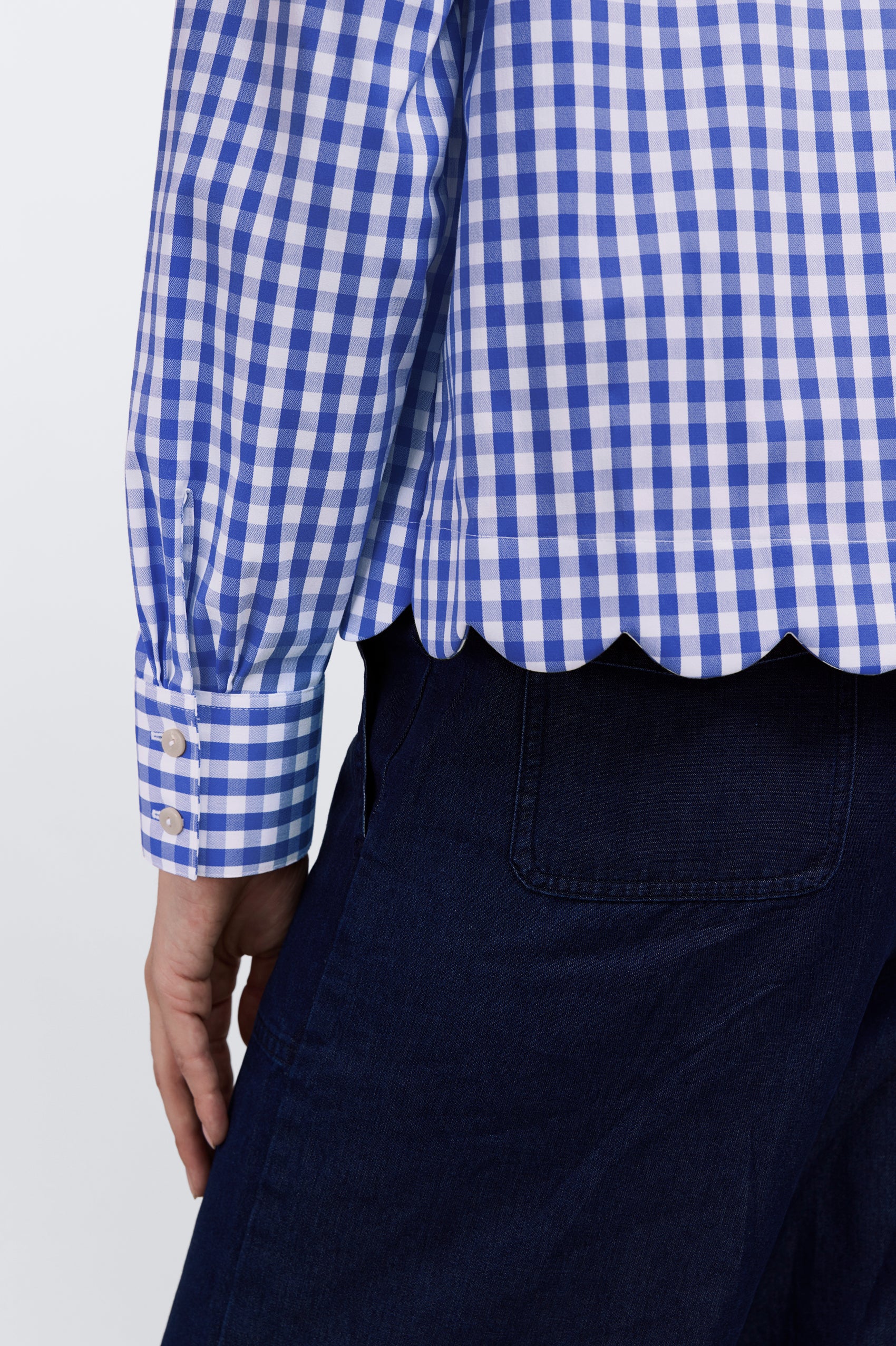 Scarlett Plus Gingham Stretch Matte Sateen Long Sleeve Shirt - Image 5