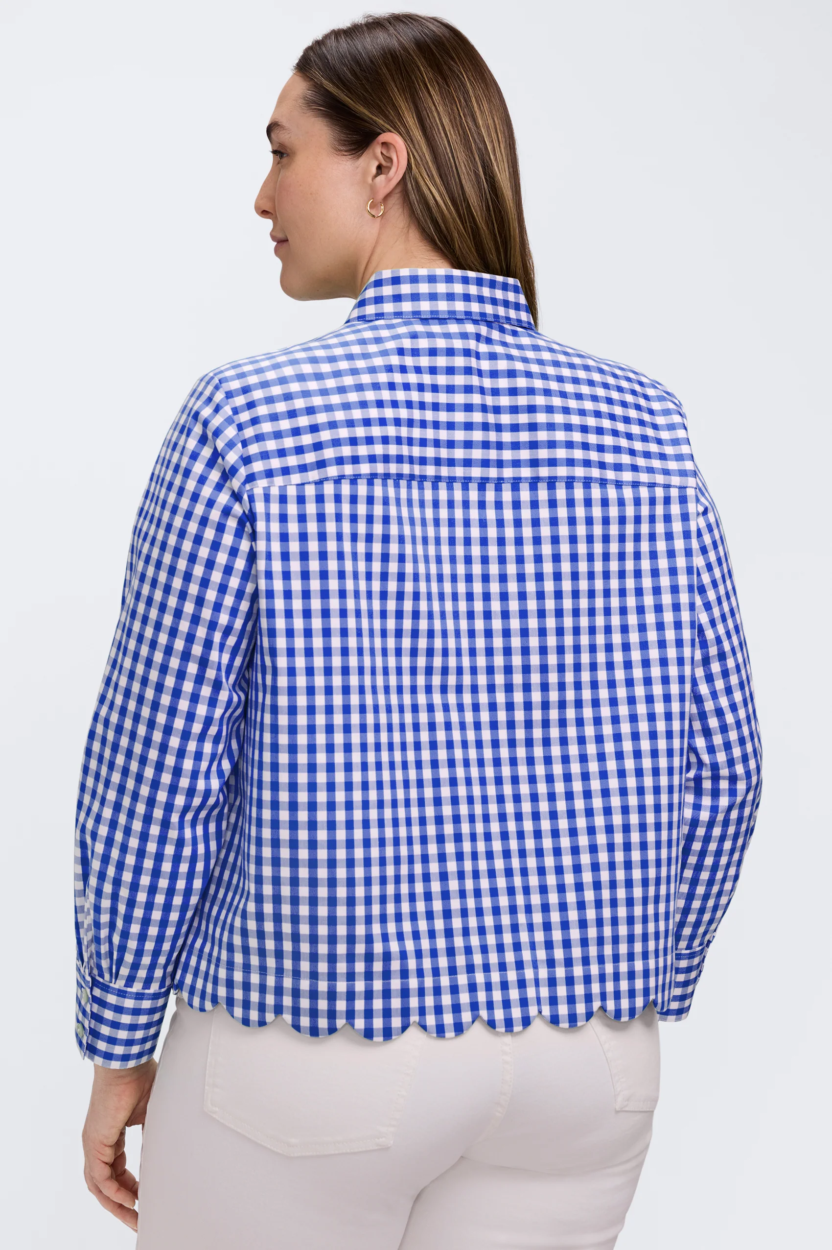 Scarlett Plus Gingham Stretch Matte Sateen Long Sleeve Shirt - Image 7