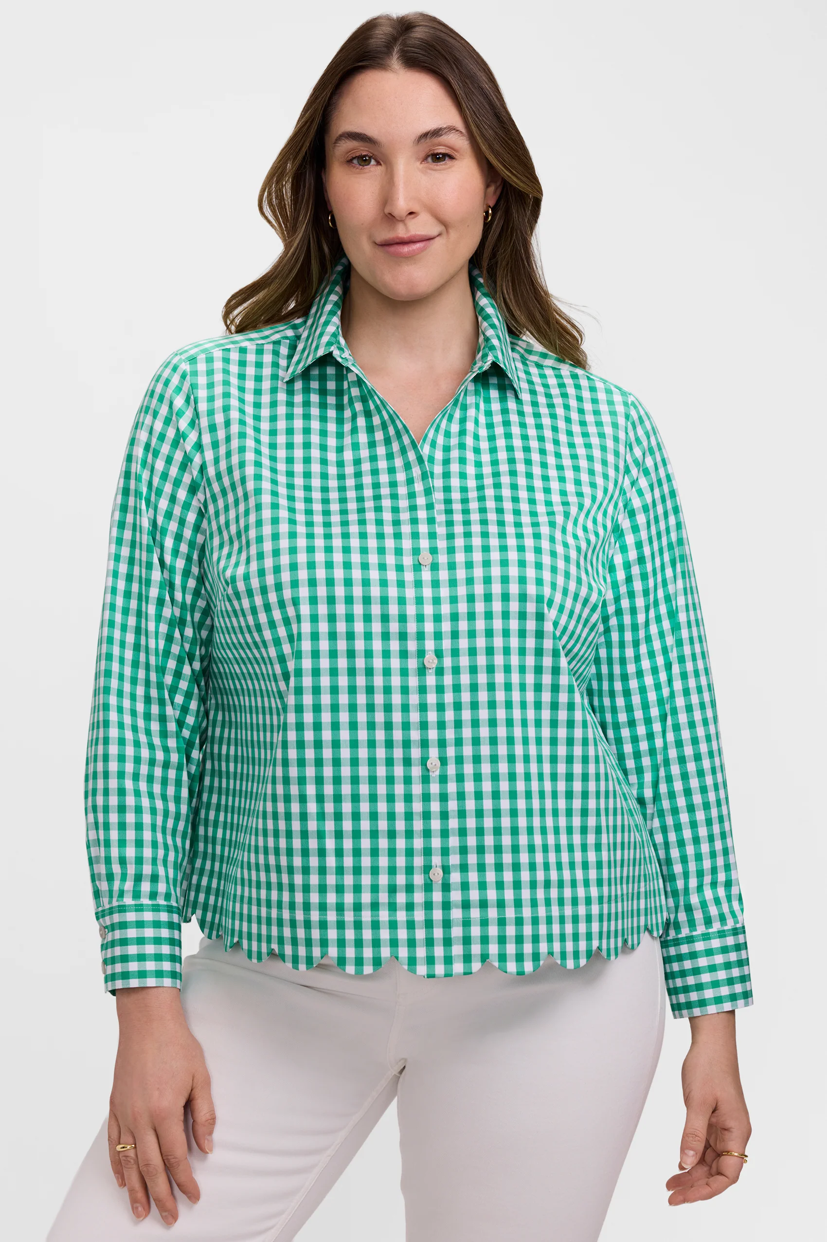 Scarlett Plus Gingham Stretch Matte Sateen Long Sleeve Shirt - Image 8