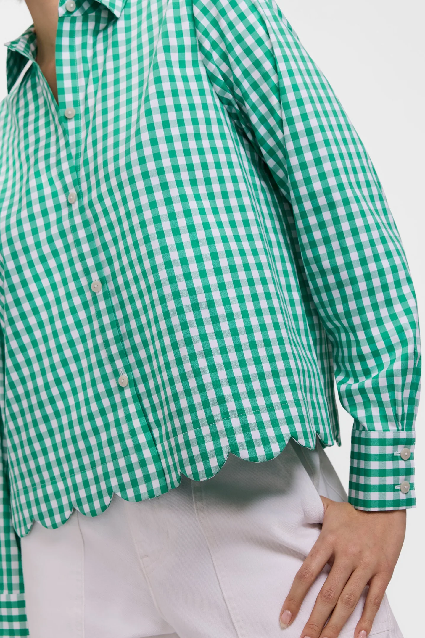 Scarlett Plus Gingham Stretch Matte Sateen Long Sleeve Shirt - Image 9