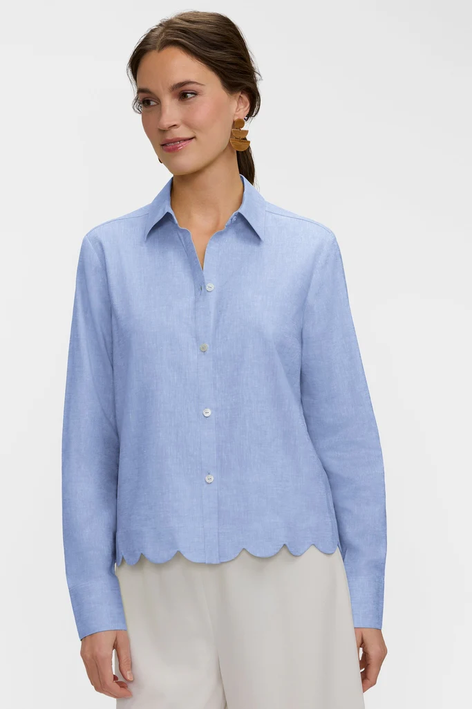 Scarlett Petite Solid Linen Long Sleeve Shirt - Image 3
