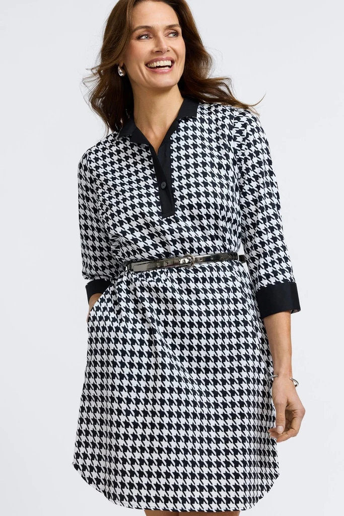 Sloane Classic Houndstooth 3/4 Sleeve Dress - Image 3